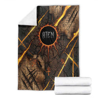 Aten Blanket Ancient Egyptian Cracked Stone Hieroglyph, Solar Eclipse Emblem, and Radiant Sunburst - Wonder Print Shop
