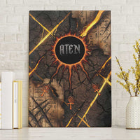 Aten Canvas Wall Art Ancient Egyptian Cracked Stone Hieroglyph, Solar Eclipse Emblem, and Radiant Sunburst - Wonder Print Shop