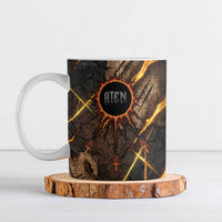 Aten Ceramic Mug Ancient Egyptian Cracked Stone Hieroglyph, Solar Eclipse Emblem, and Radiant Sunburst - Wonder Print Shop
