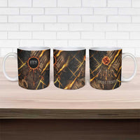 Aten Ceramic Mug Ancient Egyptian Cracked Stone Hieroglyph, Solar Eclipse Emblem, and Radiant Sunburst - Wonder Print Shop