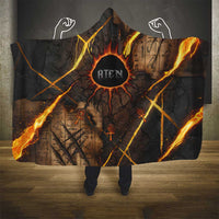 Aten Hooded Blanket Ancient Egyptian Cracked Stone Hieroglyph, Solar Eclipse Emblem, and Radiant Sunburst - Wonder Print Shop