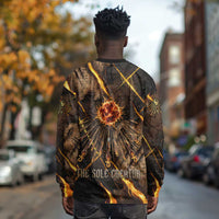 Aten Long Sleeve Shirt Ancient Egyptian Cracked Stone Hieroglyph, Solar Eclipse Emblem, and Radiant Sunburst - Wonder Print Shop
