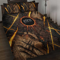 Aten Quilt Bed Set Ancient Egyptian Cracked Stone Hieroglyph, Solar Eclipse Emblem, and Radiant Sunburst - Wonder Print Shop