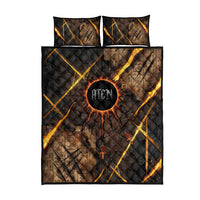 Aten Quilt Bed Set Ancient Egyptian Cracked Stone Hieroglyph, Solar Eclipse Emblem, and Radiant Sunburst - Wonder Print Shop