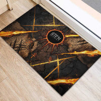 Aten Rubber Doormat Ancient Egyptian Cracked Stone Hieroglyph, Solar Eclipse Emblem, and Radiant Sunburst - Wonder Print Shop