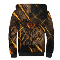 Aten Sherpa Hoodie Ancient Egyptian Cracked Stone Hieroglyph, Solar Eclipse Emblem, and Radiant Sunburst - Wonder Print Shop