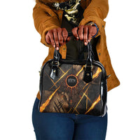 Aten Shoulder Handbag Ancient Egyptian Cracked Stone Hieroglyph, Solar Eclipse Emblem, and Radiant Sunburst - Wonder Print Shop