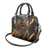 Aten Shoulder Handbag Ancient Egyptian Cracked Stone Hieroglyph, Solar Eclipse Emblem, and Radiant Sunburst - Wonder Print Shop