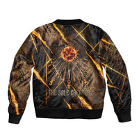 Aten Sleeve Zip Bomber Jacket Ancient Egyptian Cracked Stone Hieroglyph, Solar Eclipse Emblem, and Radiant Sunburst - Wonder Print Shop