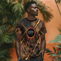 Aten T shirt Ancient Egyptian Cracked Stone Hieroglyph, Solar Eclipse Emblem, and Radiant Sunburst - Wonder Print Shop