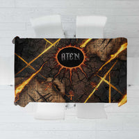 Aten Tablecloth Ancient Egyptian Cracked Stone Hieroglyph, Solar Eclipse Emblem, and Radiant Sunburst - Wonder Print Shop