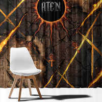 Aten Window Curtain Ancient Egyptian Cracked Stone Hieroglyph, Solar Eclipse Emblem, and Radiant Sunburst - Wonder Print Shop