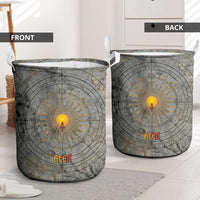 Aten Ancient Egyptian Laundry Basket with Gray Astronomical Chart, Radiant Sun Disc Emblem, and Ankh - Wonder Print Shop