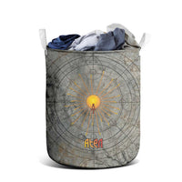 Aten Ancient Egyptian Laundry Basket with Gray Astronomical Chart, Radiant Sun Disc Emblem, and Ankh - Wonder Print Shop
