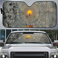 Aten Ancient Egyptian Auto Sun Shade with Gray Astronomical Chart, Radiant Sun Disc Emblem, and Ankh - Wonder Print Shop