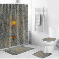 Aten Ancient Egyptian Bathroom Set with Gray Astronomical Chart, Radiant Sun Disc Emblem, and Ankh - Wonder Print Shop