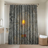 Aten Ancient Egyptian Bathroom Set with Gray Astronomical Chart, Radiant Sun Disc Emblem, and Ankh - Wonder Print Shop