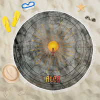 Aten Ancient Egyptian Beach Blanket with Gray Astronomical Chart, Radiant Sun Disc Emblem, and Ankh - Wonder Print Shop