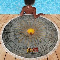 Aten Ancient Egyptian Beach Blanket with Gray Astronomical Chart, Radiant Sun Disc Emblem, and Ankh - Wonder Print Shop