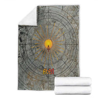 Aten Ancient Egyptian Blanket with Gray Astronomical Chart, Radiant Sun Disc Emblem, and Ankh - Wonder Print Shop