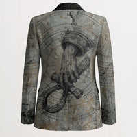 Aten Ancient Egyptian Blazer with Gray Astronomical Chart, Radiant Sun Disc Emblem, and Ankh - Wonder Print Shop