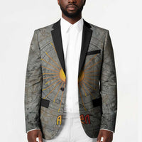 Aten Ancient Egyptian Blazer with Gray Astronomical Chart, Radiant Sun Disc Emblem, and Ankh - Wonder Print Shop