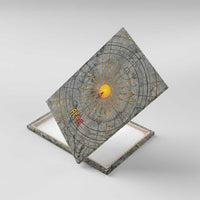 Aten Ancient Egyptian Canvas Wall Art with Gray Astronomical Chart, Radiant Sun Disc Emblem, and Ankh - Wonder Print Shop