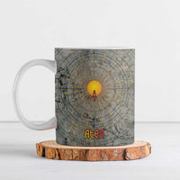 Aten Ancient Egyptian Ceramic Mug with Gray Astronomical Chart, Radiant Sun Disc Emblem, and Ankh - Wonder Print Shop