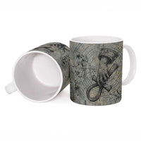 Aten Ancient Egyptian Ceramic Mug with Gray Astronomical Chart, Radiant Sun Disc Emblem, and Ankh - Wonder Print Shop
