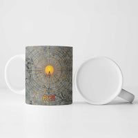 Aten Ancient Egyptian Ceramic Mug with Gray Astronomical Chart, Radiant Sun Disc Emblem, and Ankh - Wonder Print Shop