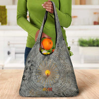 Aten Ancient Egyptian Grocery Bag with Gray Astronomical Chart, Radiant Sun Disc Emblem, and Ankh - Wonder Print Shop