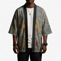 Aten Ancient Egyptian Kimono with Gray Astronomical Chart, Radiant Sun Disc Emblem, and Ankh - Wonder Print Shop