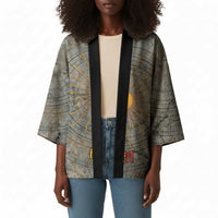 Aten Ancient Egyptian Kimono with Gray Astronomical Chart, Radiant Sun Disc Emblem, and Ankh - Wonder Print Shop