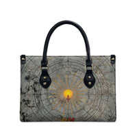 Aten Ancient Egyptian Leather Bag with Gray Astronomical Chart, Radiant Sun Disc Emblem, and Ankh - Wonder Print Shop