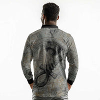 Aten Ancient Egyptian Long Sleeve Polo Shirt with Gray Astronomical Chart, Radiant Sun Disc Emblem, and Ankh - Wonder Print Shop