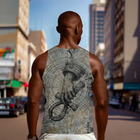 Aten Ancient Egyptian Men Tank Top with Gray Astronomical Chart, Radiant Sun Disc Emblem, and Ankh - Wonder Print Shop