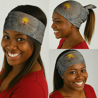 Aten Ancient Egyptian Neck Gaiter with Gray Astronomical Chart, Radiant Sun Disc Emblem, and Ankh - Wonder Print Shop