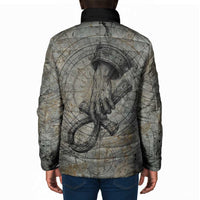 Aten Ancient Egyptian Padded Jacket with Gray Astronomical Chart, Radiant Sun Disc Emblem, and Ankh - Wonder Print Shop