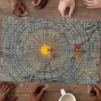Aten Ancient Egyptian Puzzle with Gray Astronomical Chart, Radiant Sun Disc Emblem, and Ankh - Wonder Print Shop