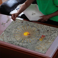 Aten Ancient Egyptian Puzzle with Gray Astronomical Chart, Radiant Sun Disc Emblem, and Ankh - Wonder Print Shop