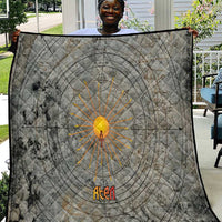 Aten Ancient Egyptian Quilt with Gray Astronomical Chart, Radiant Sun Disc Emblem, and Ankh - Wonder Print Shop
