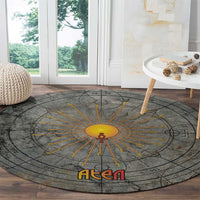 Aten Ancient Egyptian Round Carpet with Gray Astronomical Chart, Radiant Sun Disc Emblem, and Ankh - Wonder Print Shop