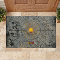 Aten Ancient Egyptian Rubber Doormat with Gray Astronomical Chart, Radiant Sun Disc Emblem, and Ankh - Wonder Print Shop
