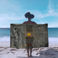 Aten Ancient Egyptian Sarong with Gray Astronomical Chart, Radiant Sun Disc Emblem, and Ankh - Wonder Print Shop