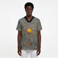 Aten Ancient Egyptian Scrub Top with Gray Astronomical Chart, Radiant Sun Disc Emblem, and Ankh - Wonder Print Shop