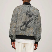 Aten Ancient Egyptian Sleeve Zip Bomber Jacket with Gray Astronomical Chart, Radiant Sun Disc Emblem, and Ankh - Wonder Print Shop