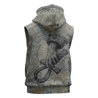 Aten Ancient Egyptian Sleeveless Zip Hoodie with Gray Astronomical Chart, Radiant Sun Disc Emblem, and Ankh - Wonder Print Shop