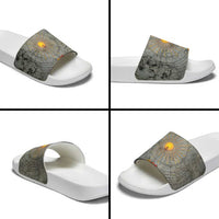 Aten Ancient Egyptian Slide Sandals with Gray Astronomical Chart, Radiant Sun Disc Emblem, and Ankh - Wonder Print Shop