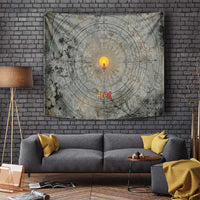Aten Ancient Egyptian Tapestry with Gray Astronomical Chart, Radiant Sun Disc Emblem, and Ankh - Wonder Print Shop
