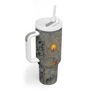 Aten Ancient Egyptian Tumbler With Handle with Gray Astronomical Chart, Radiant Sun Disc Emblem, and Ankh - Wonder Print Shop